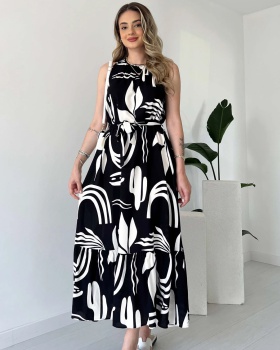 High waist fashion printing European style dress for women