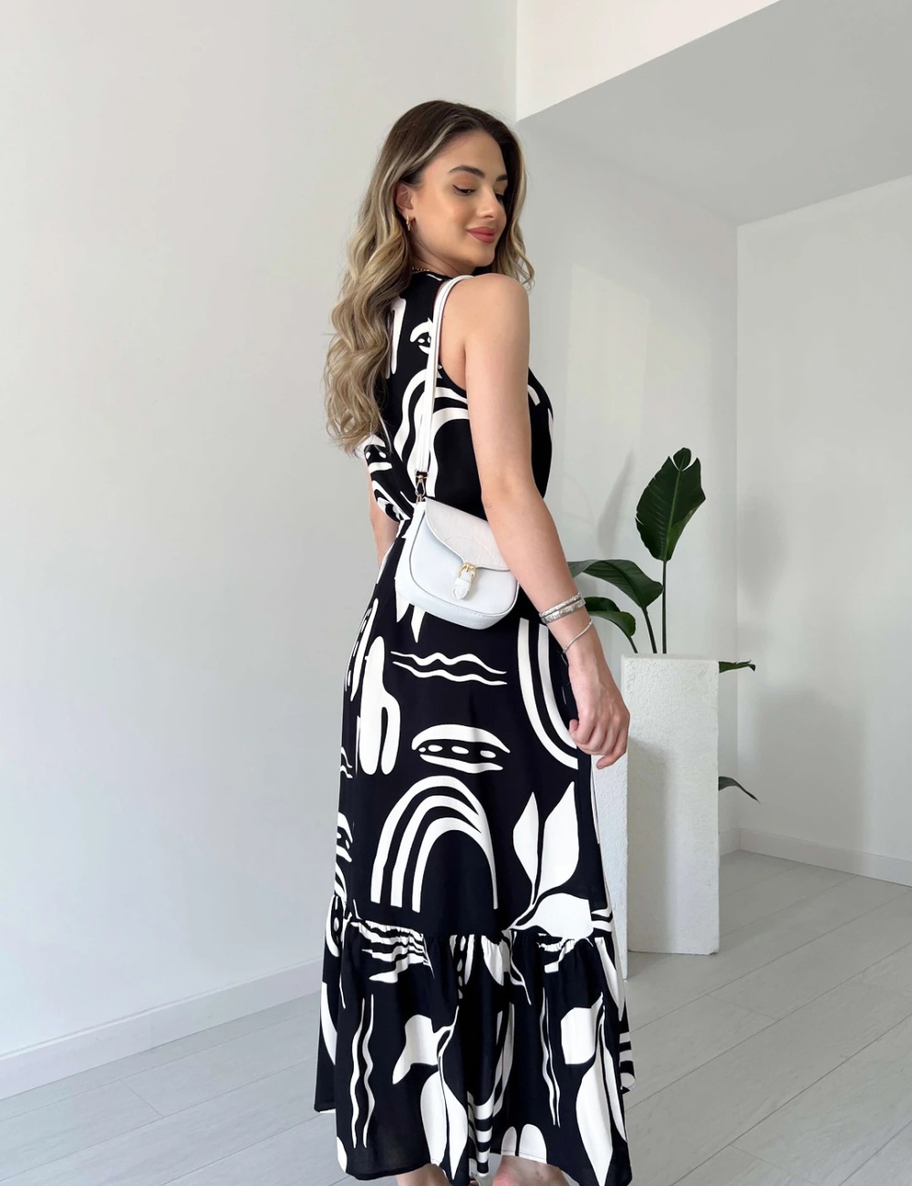 High waist fashion printing European style dress for women