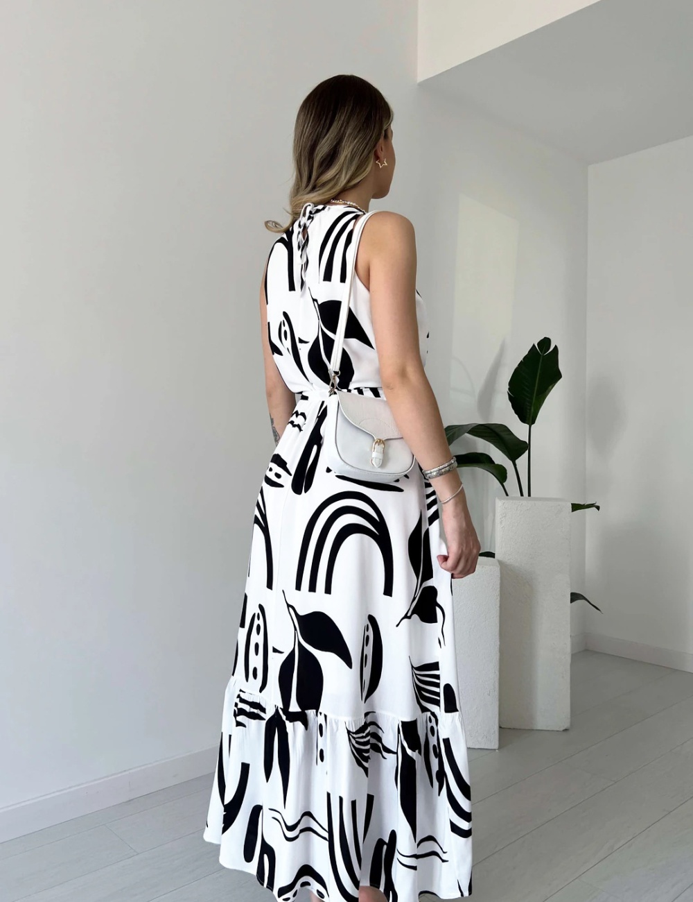 High waist fashion printing European style dress for women