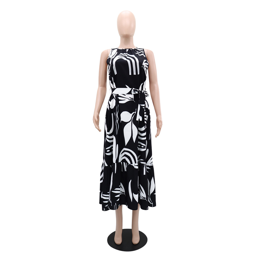 High waist fashion printing European style dress for women