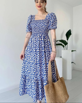 Puff sleeve elastic dress floral jumpsuit for women