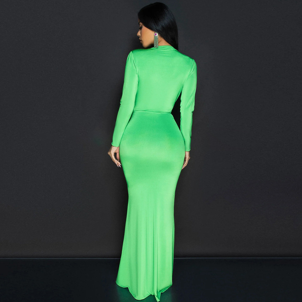 Slim European style pure dress long sleeve sexy evening dress