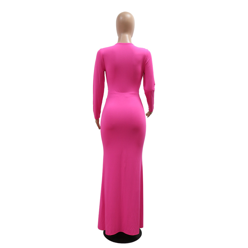 Slim European style pure dress long sleeve sexy evening dress