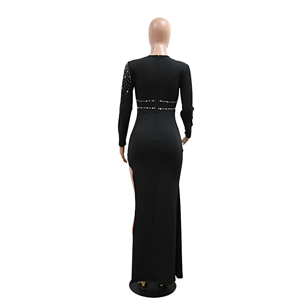 Fashion high split dress long sleeve long dress for women