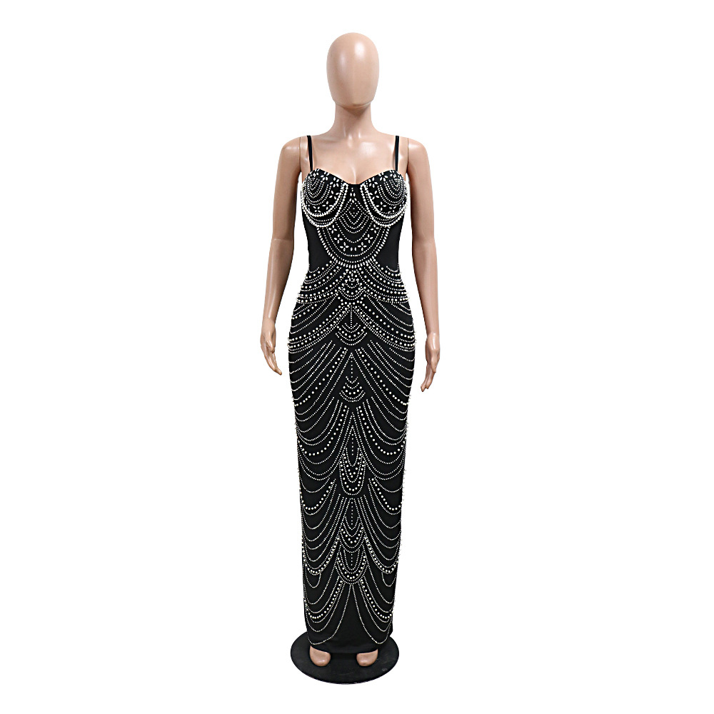 Sling sexy long dress European style rhinestone dress