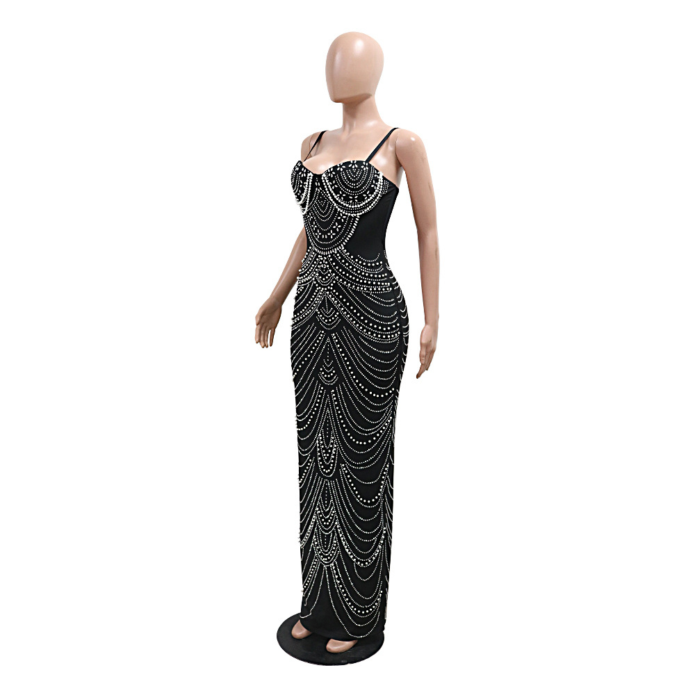 Sling sexy long dress European style rhinestone dress