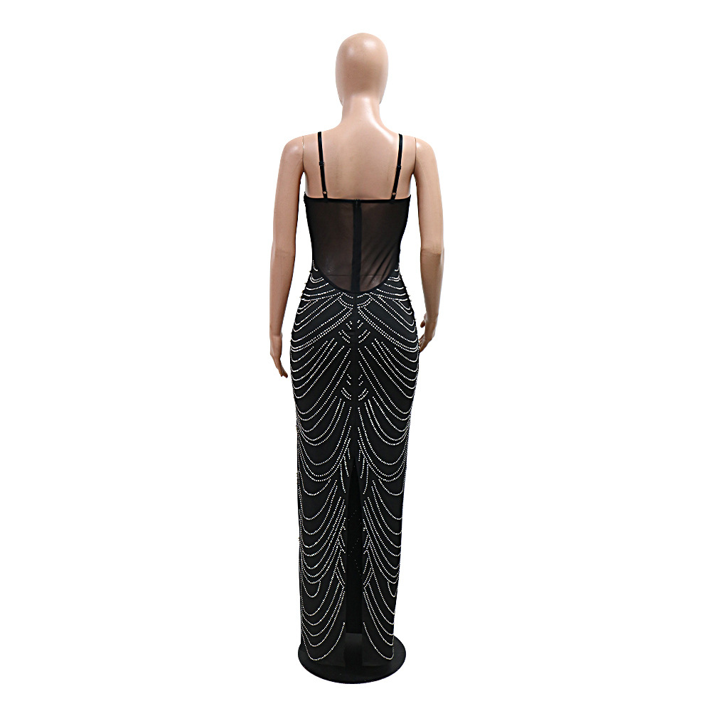 Sling sexy long dress European style rhinestone dress