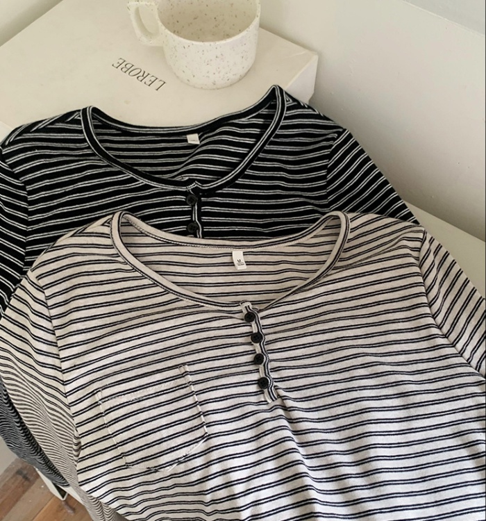 Stripe spring and autumn tops Korean style T-shirt for women