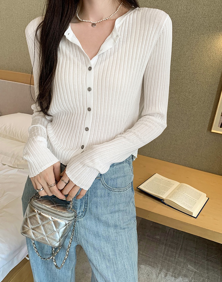 Knitted thin T-shirt spring and autumn tops for women