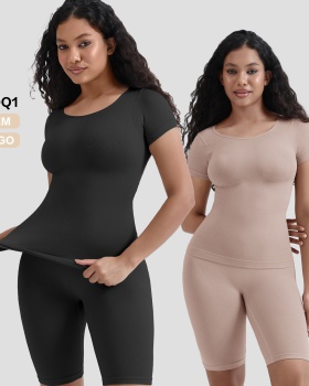 Body sculpting sports pants round neck shapewear a set