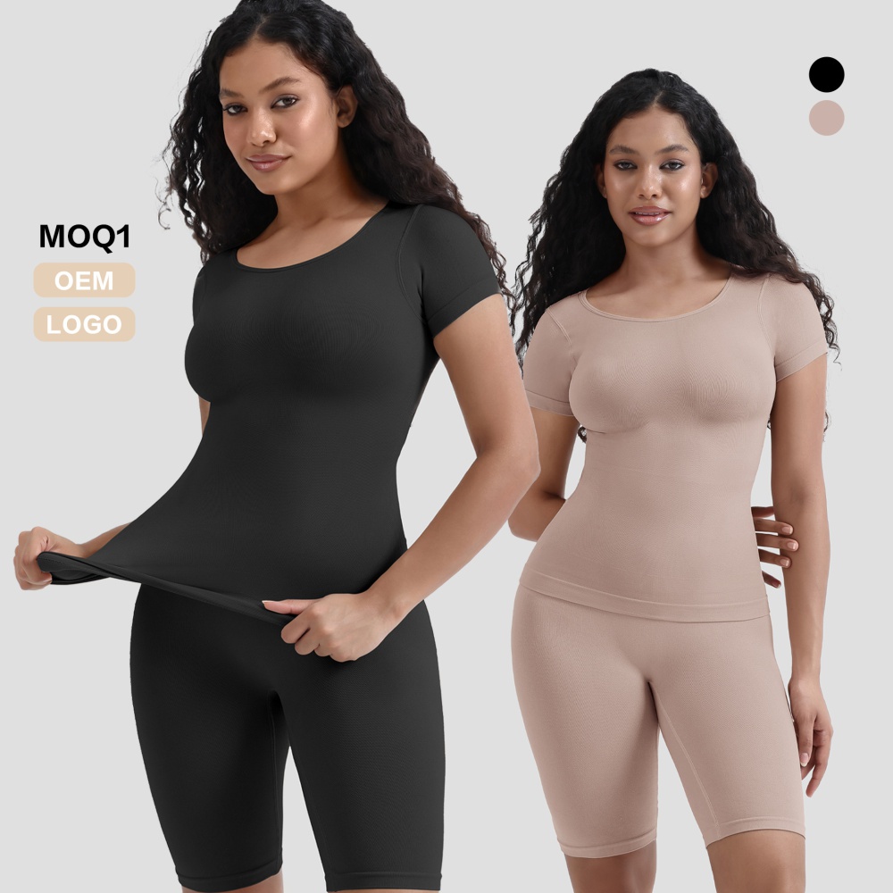 Body sculpting sports pants round neck shapewear a set