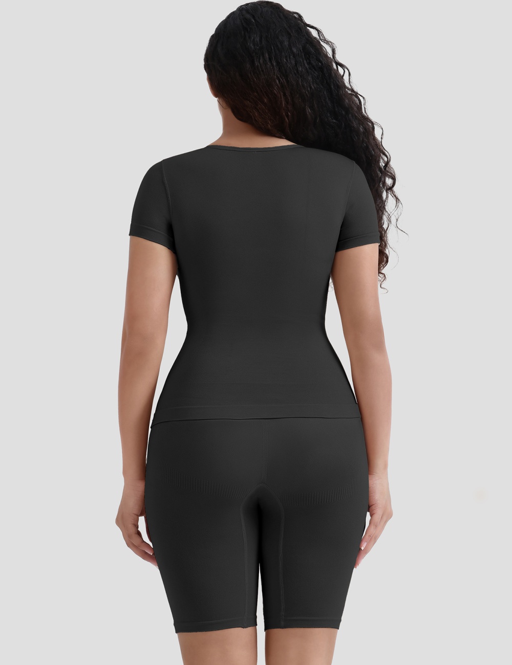 Body sculpting sports pants round neck shapewear a set