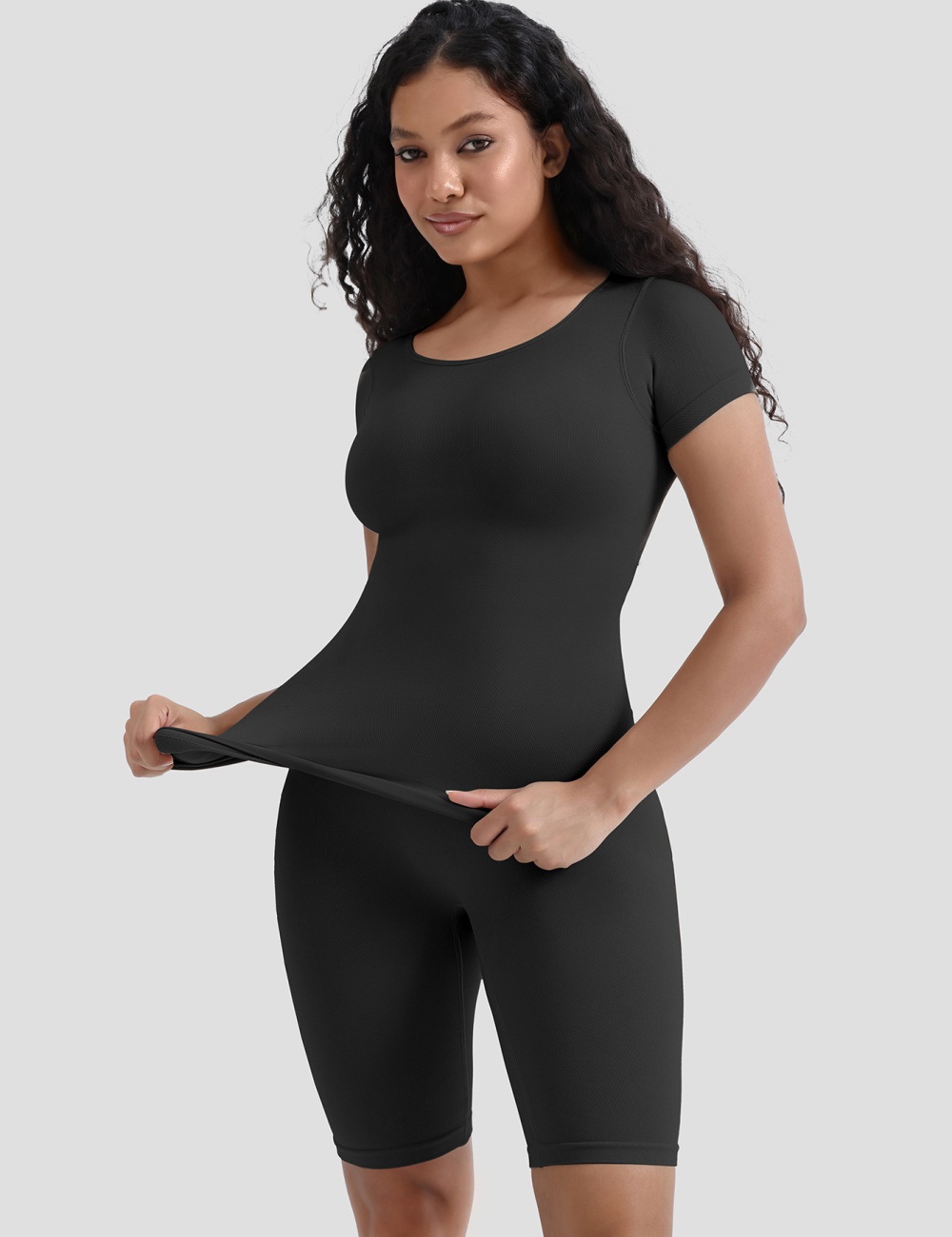 Body sculpting sports pants round neck shapewear a set