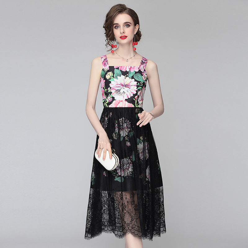 Retro beautiful dress sling temperament long dress