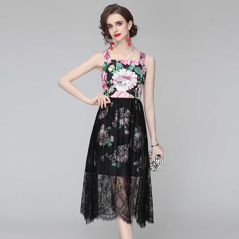 Retro beautiful dress sling temperament long dress