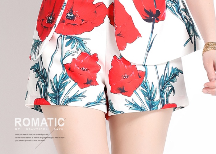 Printing business suit short sleeve coat 2pcs set for women