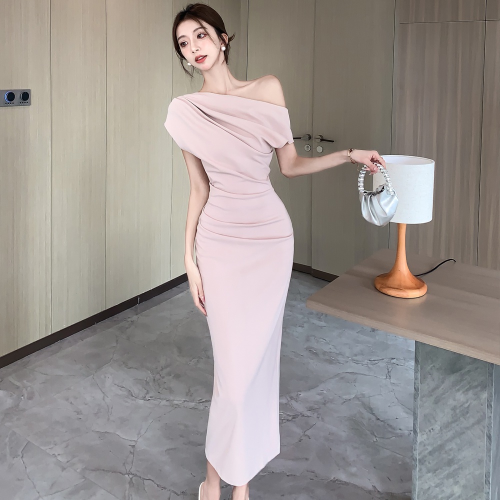 Sloping shoulder dress long formal dress