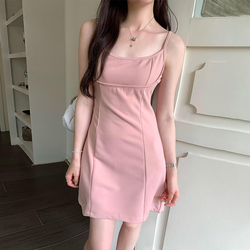 Summer seaside dress vacation pink T-back for women