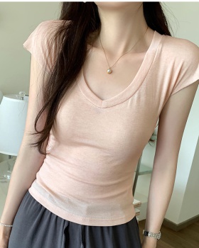 Slim tender tops summer V-neck T-shirt for women