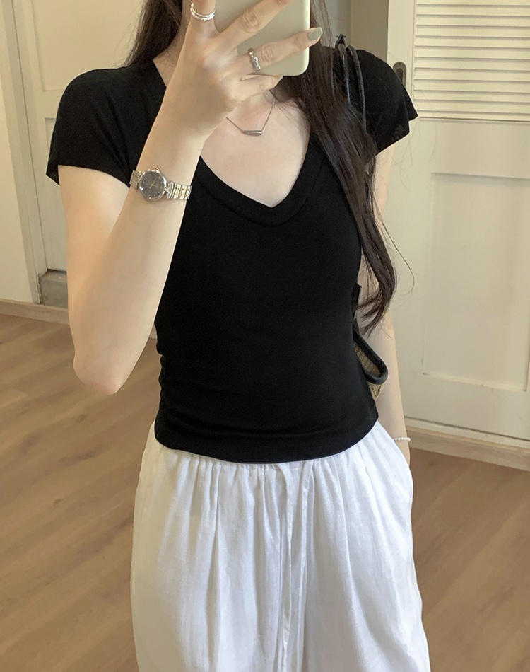 Slim tender tops summer V-neck T-shirt for women