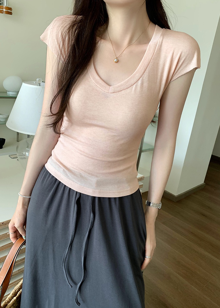 Slim tender tops summer V-neck T-shirt for women