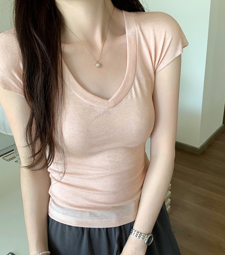 Slim tender tops summer V-neck T-shirt for women