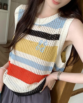 Loose knitted tops stripe vest for women