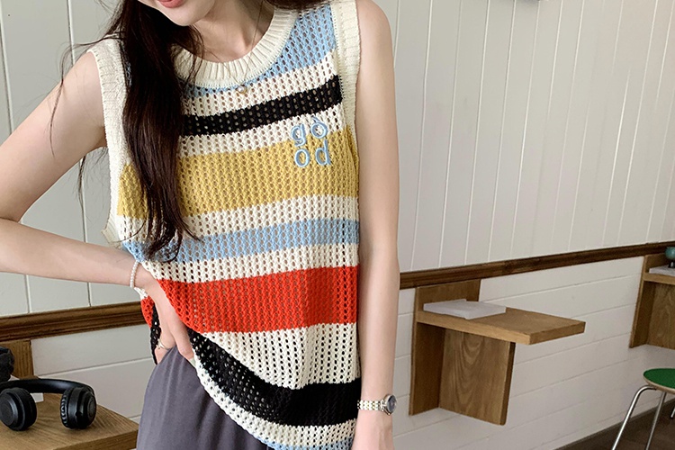 Loose knitted tops stripe vest for women