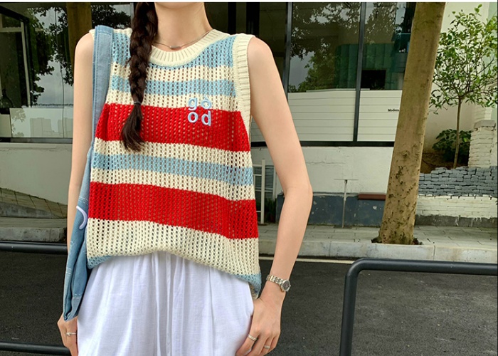 Loose knitted tops stripe vest for women