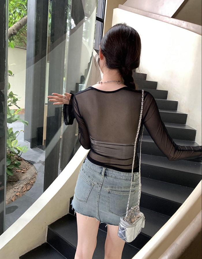 Trumpet sleeves T-shirt splice tops for women