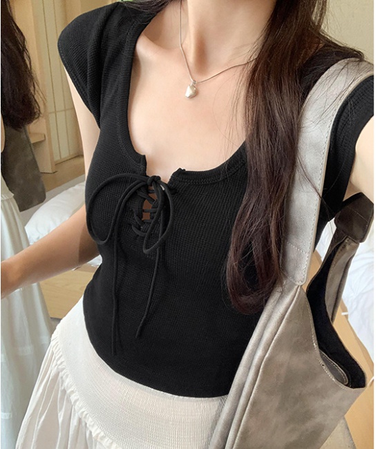 Sleeveless slim bandage tops U-neck summer T-shirt for women