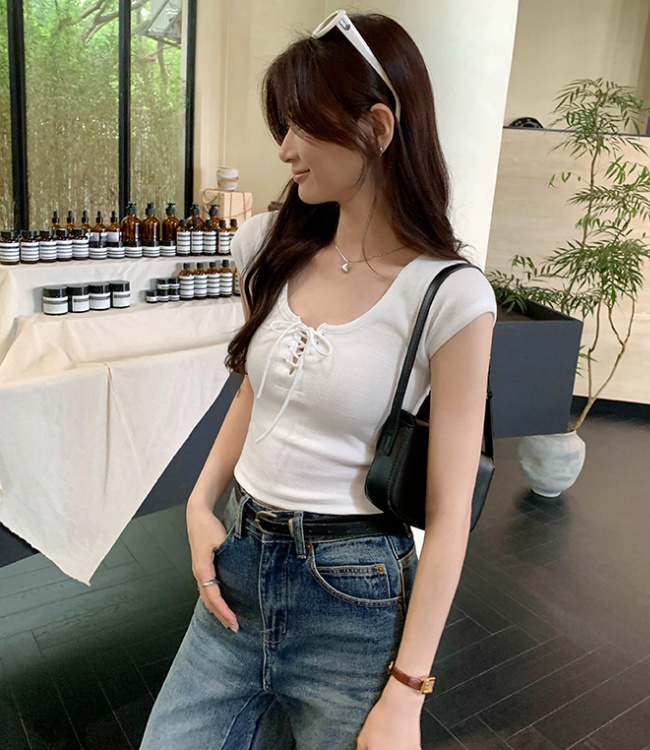 Sleeveless slim bandage tops U-neck summer T-shirt for women