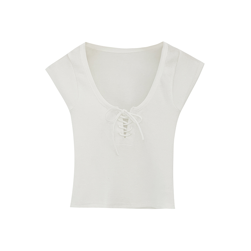 Sleeveless slim bandage tops U-neck summer T-shirt for women