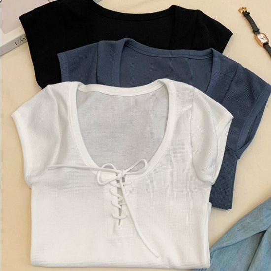 Sleeveless slim bandage tops U-neck summer T-shirt for women