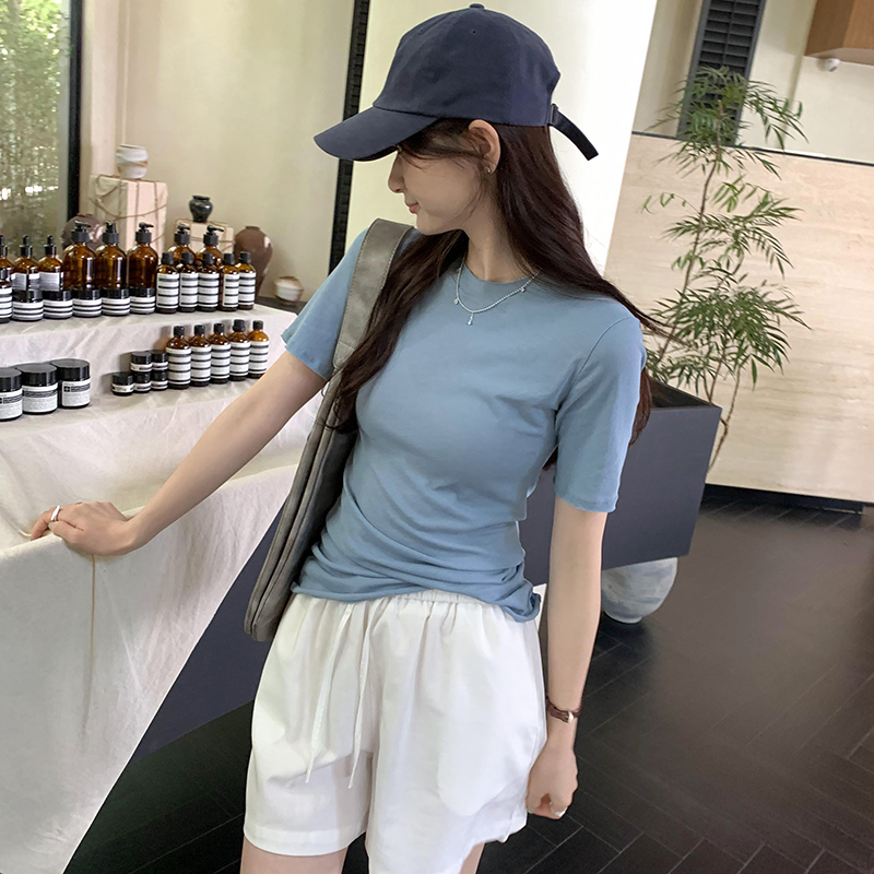 Short sleeve pure T-shirt slim tops for women