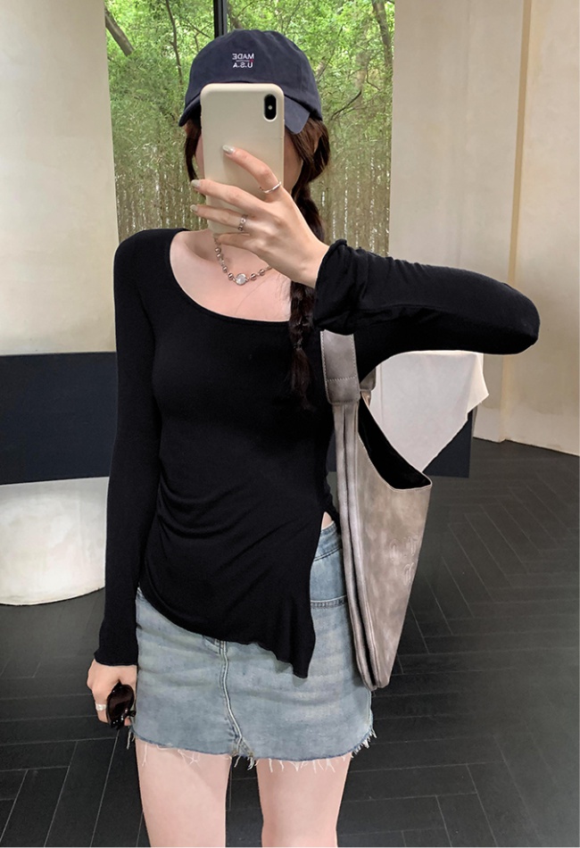 Unique irregular T-shirt thin split tops for women