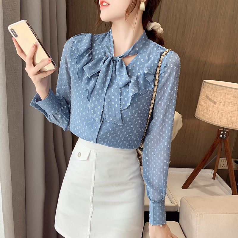 Western style chiffon tops bottoming autumn shirt for women