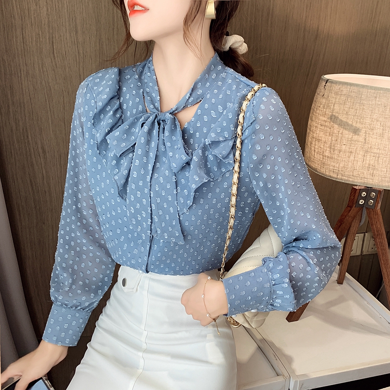 Western style chiffon tops bottoming autumn shirt for women