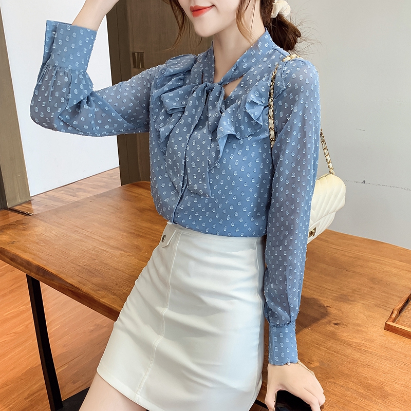 Western style chiffon tops bottoming autumn shirt for women