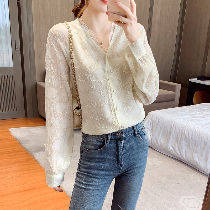 Long sleeve pure shirt lace retro bottoming shirt