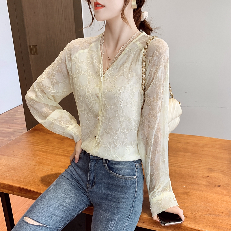 Long sleeve pure shirt lace retro bottoming shirt