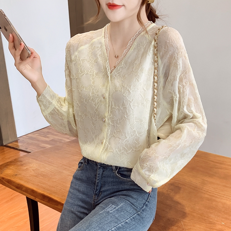 Long sleeve pure shirt lace retro bottoming shirt