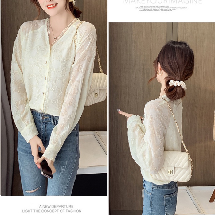 Long sleeve pure shirt lace retro bottoming shirt