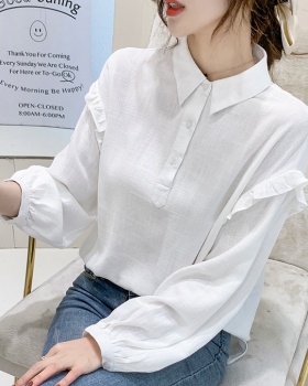 Lotus leaf edges autumn shirt white tops for women