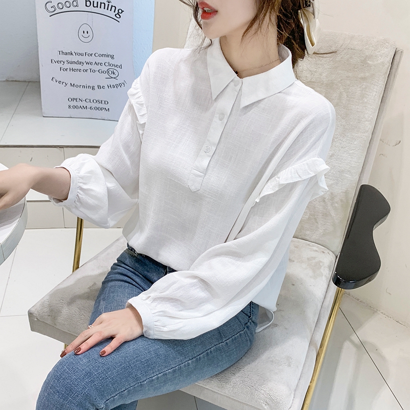 Lotus leaf edges autumn shirt white tops for women