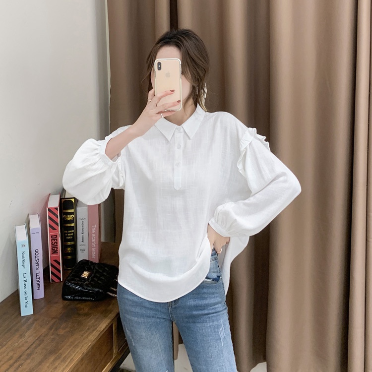 Lotus leaf edges autumn shirt white tops for women