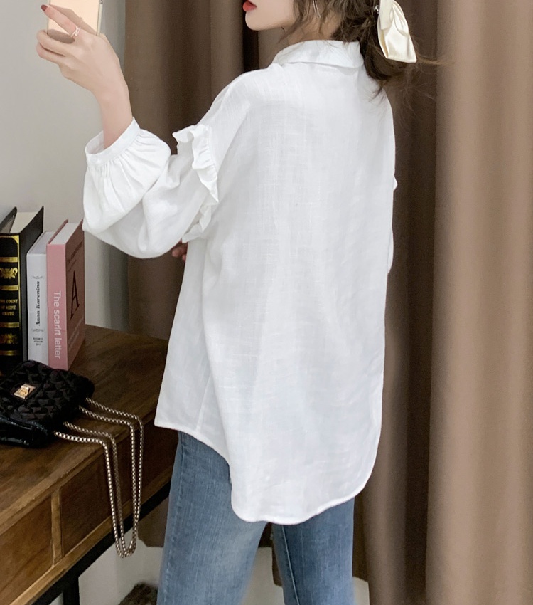 Lotus leaf edges autumn shirt white tops for women