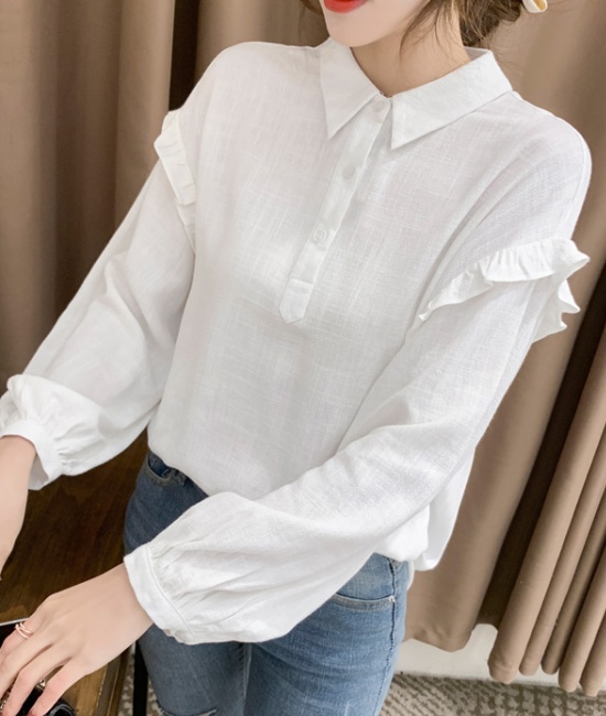 Lotus leaf edges autumn shirt white tops for women