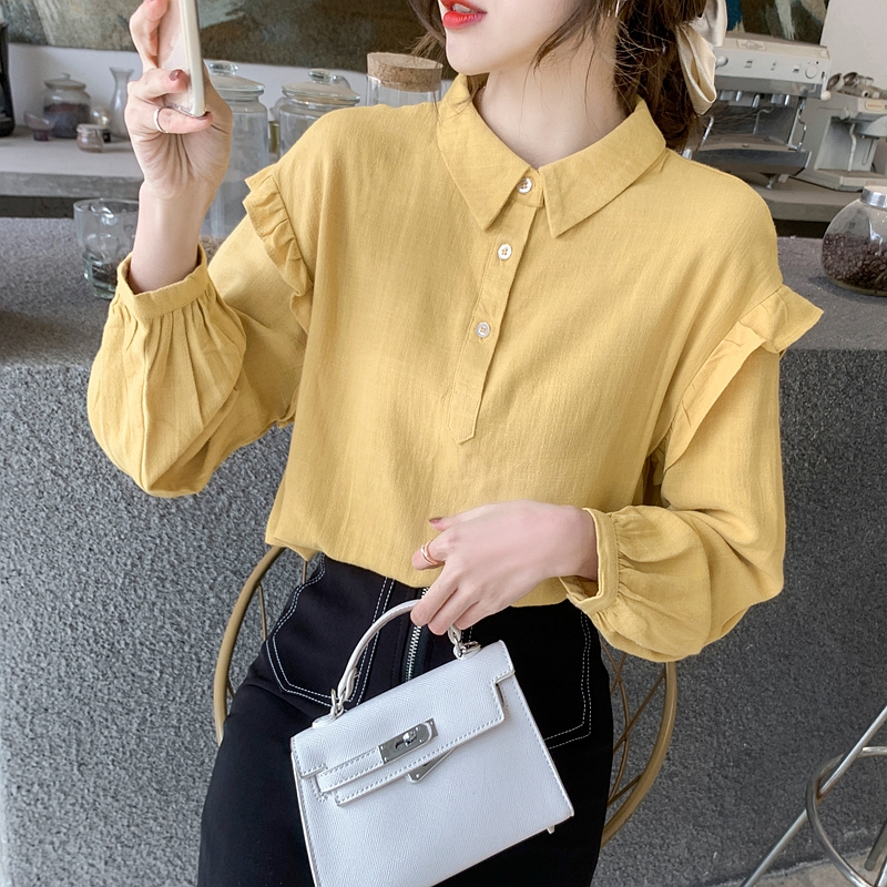 Lotus leaf edges autumn shirt white tops for women