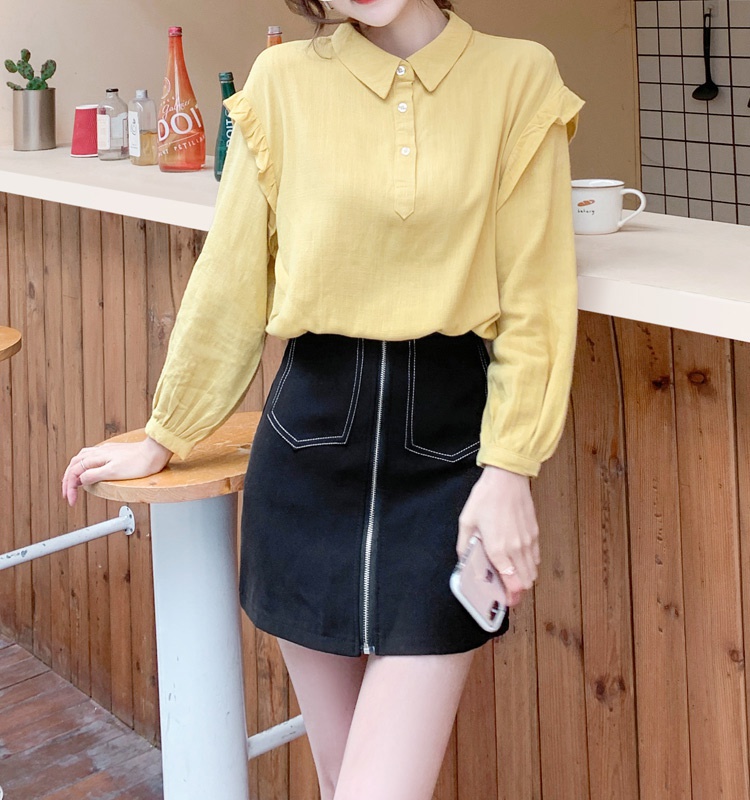 Lotus leaf edges autumn shirt white tops for women